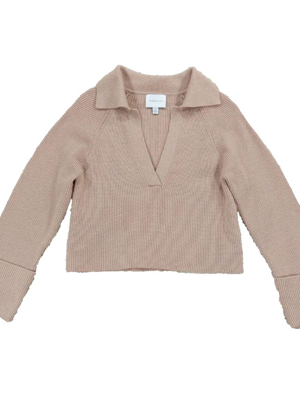 Jason Wu Skipper Collared V-Neck Sweater Women's S, Ribbed Knit Cuffed Designer